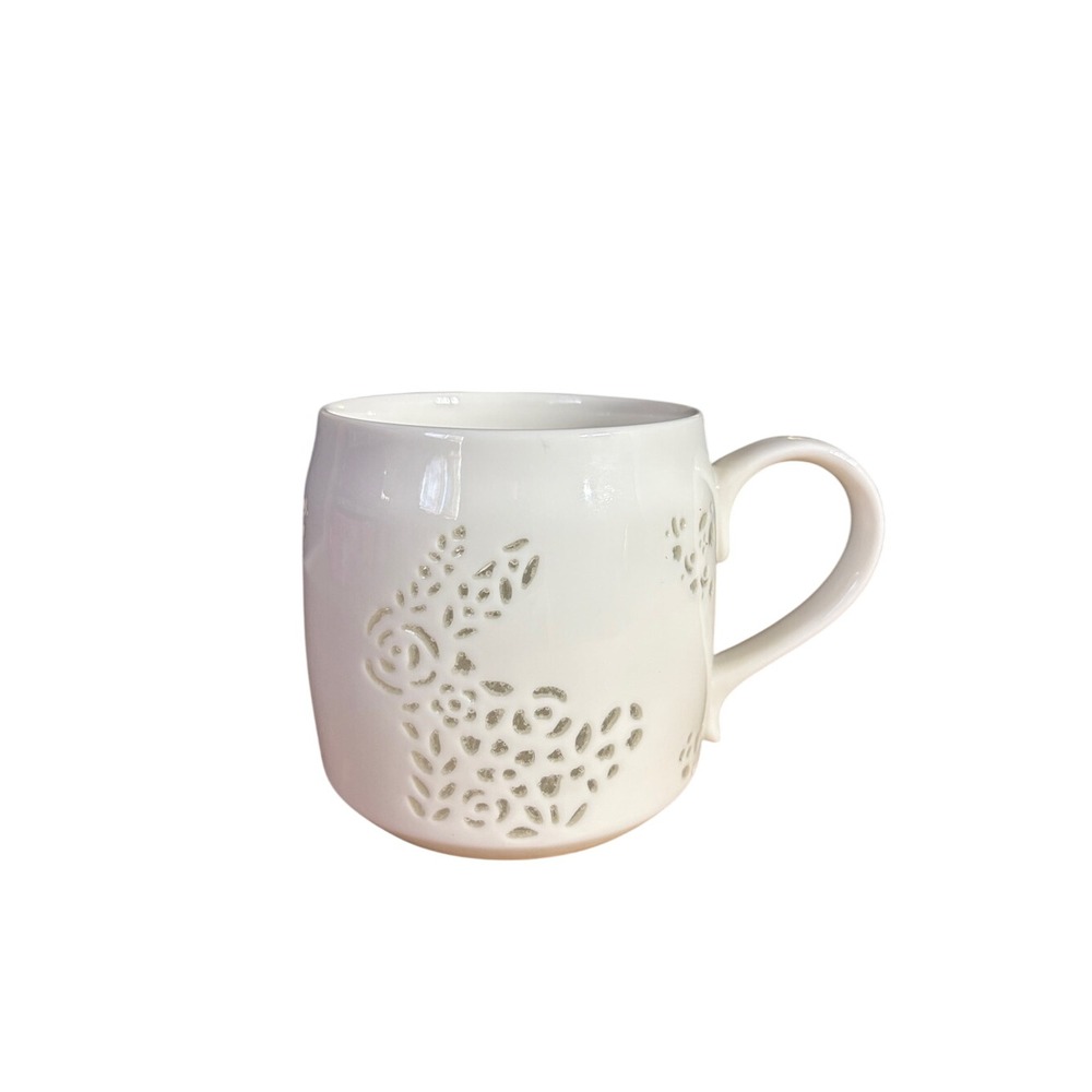 Celebrate Together Bunny White Ceramic Cutout Floral Coffee Mug Gift Farm NEW
